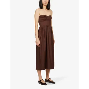 Reformation Buckley Strapless Midi Dress Brown Stretch Organic Cotton Size 2 New thumbnail 11