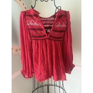 FREE‎ PEOPLE Cyprus Avenue Embroidery Red Boho Long Sleeve Top Sz XS Cottagecore thumbnail 7