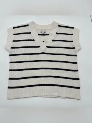 Evereve V-Neck Sleeveless Striped Sweater Sz Medium Casual Pullover Summer thumbnail 5