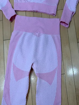 Pink Two Piece Work Out Athleisure Set Seamless Ribbed High Waist Size Large thumbnail 5
