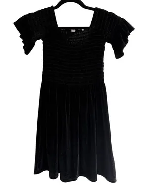 Urban Outfitters Womens Black Plush Velvet‎ Smocked Ruffle Sleeve Mini Dress XS thumbnail 1