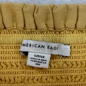 American Eagle Yellow Smocked‎ Cotton Linen Ruffle Mini Dress Small 6477652458 thumbnail 2