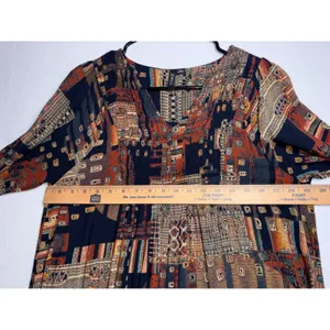 ETHYL Boho Patchwork Geometric Smocked V-Neck Rayon Mini Dress H2507D1-SWANK thumbnail 7