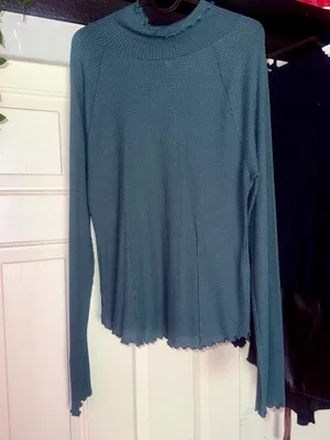 Free People - Long Sleeve Waffle Knit Top in Green/Dusty Teal - Size Large NWOT thumbnail 7