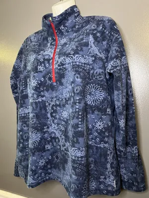Eddie Bauer Fleece Pullover Womens Large Blue 1/4 Zip Paisley Floral Print thumbnail 4