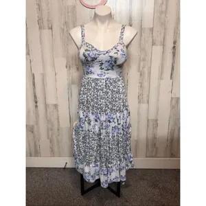 Almost Famous Blue Floral Tiered Midi Dress Women’s Small – Cottagecore Summer D thumbnail 2