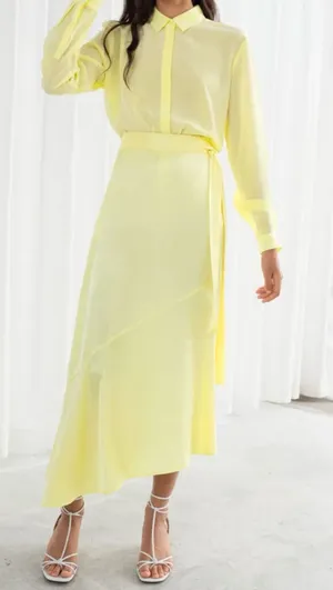 & Other Stories Asymmetric Satin Midi Skirt - Butter Yellow - Size 0 thumbnail 1