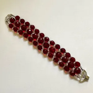 Red beaded triple strand bracelet thumbnail 4