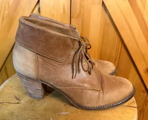 Steve Madden Jasperr Cognac Leather Lace Up Booties Womens 9 Stacked Heel thumbnail 1