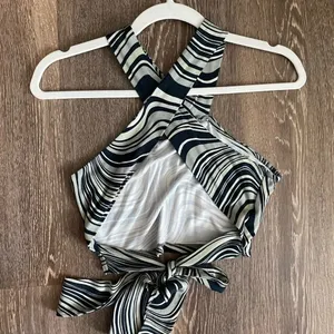 Y2K Marble Swirl Halter Crop Top Open Back Tie Neck Sleeveless Abstract Print S thumbnail 4