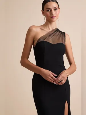 Lulus Brayla Black One-Shoulder Mermaid Maxi Dress Size Medium Formal Wedding thumbnail 4