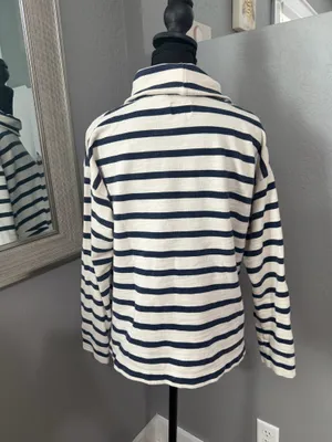 J.Crew Vintage Fleece Striped Costal Nautical Turtleneck Crop Sweater Small. thumbnail 4