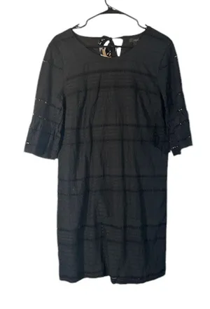 J. Crew Black Embroidered Half Sleeves Tie Neck Shift Dress Women Sz 6 thumbnail 1