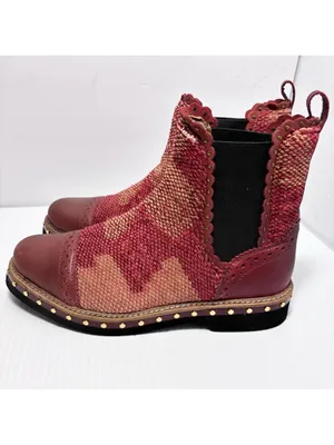 Free People Textile Atlas Chelsea Boot in Burgundy Red Kilim 36.5/6.5 thumbnail 3