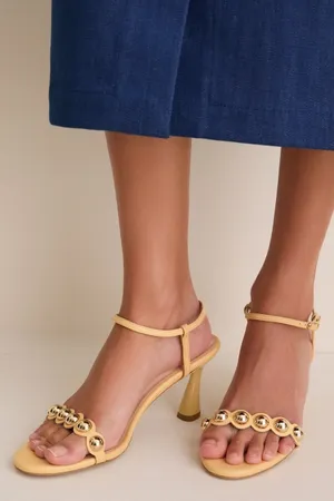 Tuckernuck Ava Heels Open Toe Ankle Strap Sandals Light Butter Yellow 6.5 $275 thumbnail 1