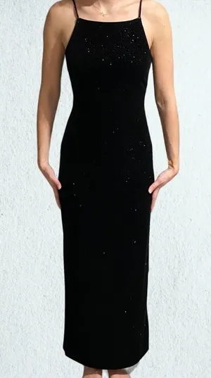 Vintage Be Smart Long Sparkly Black Velvet Dress thumbnail 1