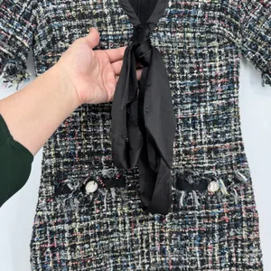 Alexia Admor Tweed Dress, Fringe Trim, Bow Front, Short‎ Sleeve, Size 2 thumbnail 3