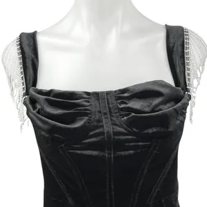 NEW JJ's House Black Velour Velvet Jeweled Fringe Holiday Mini Bodycon Dress L thumbnail 11