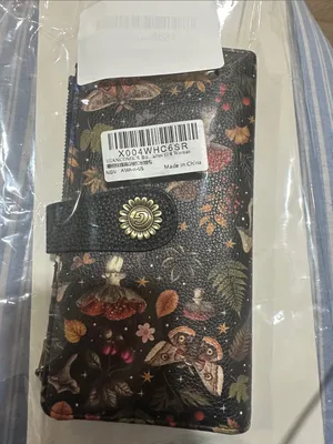 Floral Mushroom Black Leather Phone Wallet with Snap Closure thumbnail 3