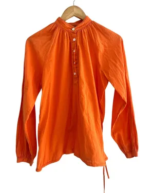 Gap 100% Cotton Orange Peasant Blouse Medium Lightweight Henley thumbnail 1