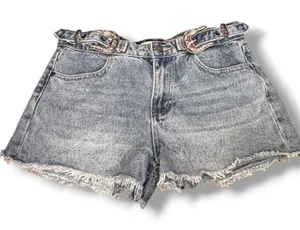 Austin Landing Denim Shorts Cutoff Frayed Western Filigree Buckle Boho Festival thumbnail 1