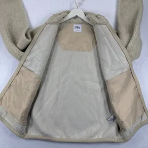 ZARA Sherpa Fleece Jacket Beige Full Zip Pockets Mock Neck Women's M‎ thumbnail 5