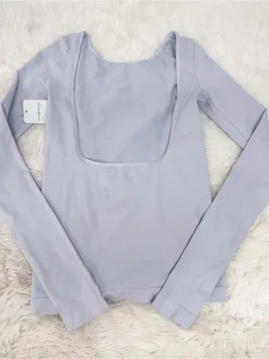 FREE PEOPLE low Back Long Sleeve‎ Tee Top Medium Large Gray Seamless Balletcore thumbnail 4