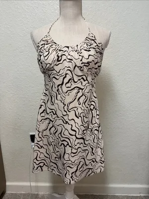 Abercrombie & Fitch Cream Halter Dress with Dark Brown Abstract Swirl - Small thumbnail 8