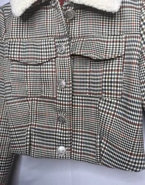 NWOT House of Harlow 1960 plaid faux shearling collar cropped jacket sz XS thumbnail 5