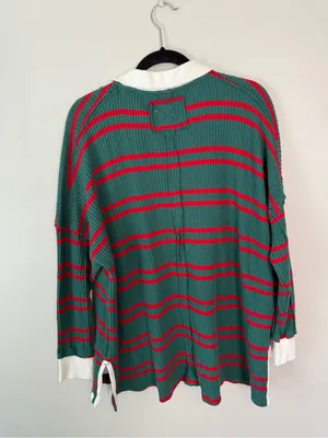 Free People Travis Polo Tee Striped Forest NWT Small thumbnail 4