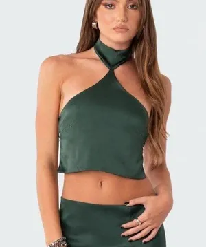 Edikted Diana Silk Crop Top. Size Small thumbnail 1
