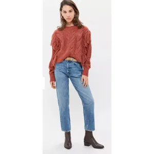 Urban Outfitters Faye Shimmer Fringe‎ Cable Knit Sweater Size M thumbnail 2