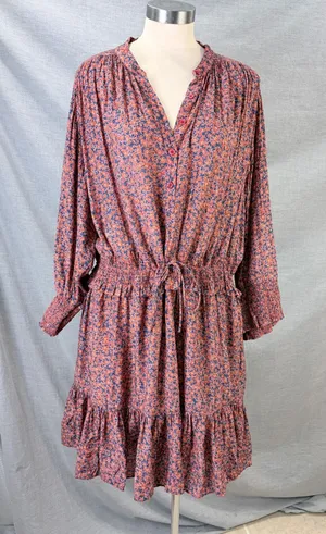 Rebecca Minkoff Floral Peasant Dress XXL Boho Smocked Tiered Mini -‎ AS IS thumbnail 1