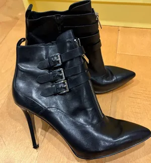 Michael Kors stiletto heel pointed toe booties black leather silver buckle 9.5 thumbnail 1
