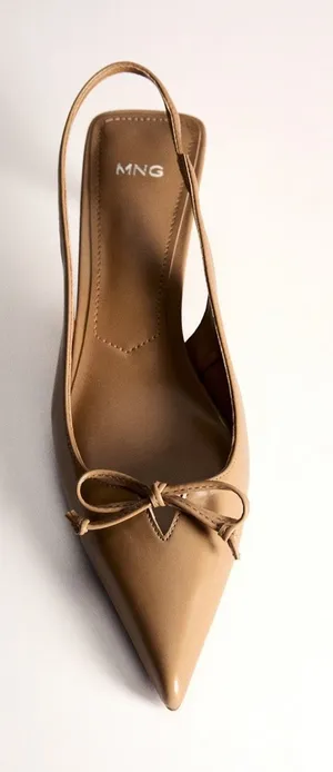 Mango MNG Patent Bow Pointed Toe Slingback Kitten Heels Camel EU 39 US 8.5 thumbnail 1