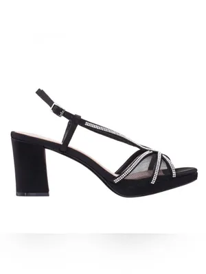 Nina Bonney Rhinestone Mesh Block Heel Sandals Black Size 8M NIB thumbnail 3