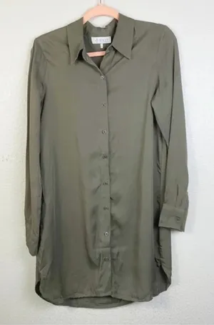 WAYF‎ Olive Green Long Sleeve Button Down Dress Small thumbnail 1