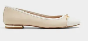 Aldo Lalateriel Ballerina Two-Tone Cream and White Ballet Flat Gold Accent Sz 9 thumbnail 1