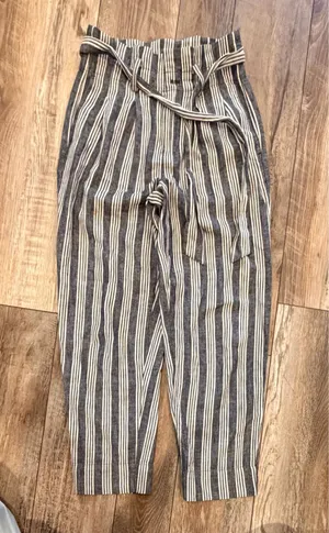 Madewell Striped Paper Bag Linen Blend Waist Pants thumbnail 1