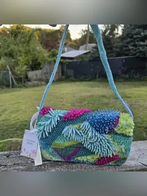 Handcrafted in India Beaded Coastal Coral Reef Shoulder Handbag Purse Teal Aqua thumbnail 2