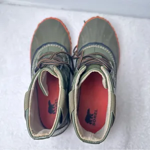 Sorel Waterproof Out And About Green Olive and Orange Winter Ankle Boots thumbnail 7