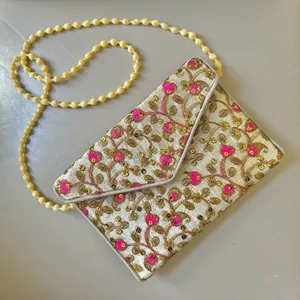 Embroidered multicolored pom Pom strap crossbody purse thumbnail 1