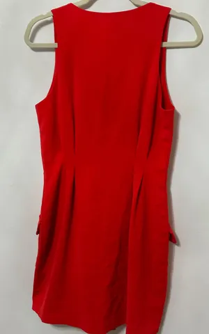 Amanda Uprichard snap closure red sleeveless knee length dress thumbnail 4