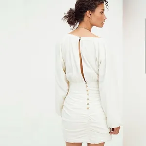Free People Mini Dress XS Cream Gauzy‎ Boho Peasant Ruched Buttons Neutral NWT thumbnail 4