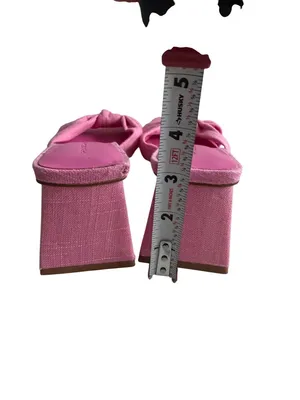 PRINCESS POLLY Pink Linen Knot Heels Sandals Sz 8 thumbnail 2