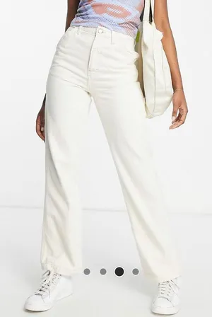 Topshop Wide Leg Baggy Carpenter Jeans Ivory White thumbnail 1