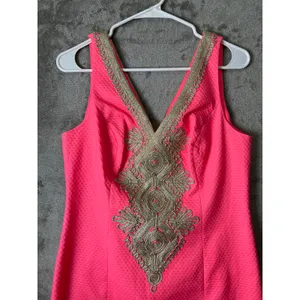 Lilly Pulitzer Junie Shift Dress Coral‎ Reef Pink & Gold Size 4 Cotton thumbnail 2