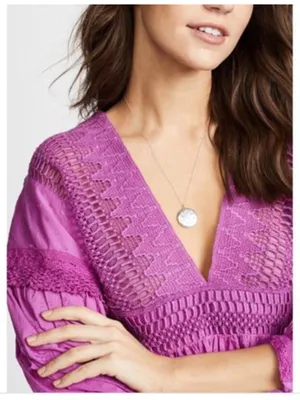 Free People Drive You Mad Neon Orchid Large Peasant Swiss Dot Purple Tie Sleeve thumbnail 3