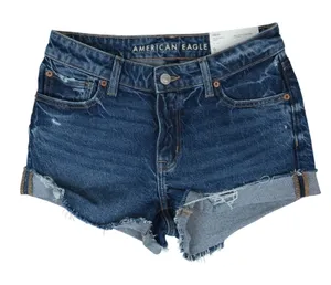 American Eagle Denim Shorts‎ 0 (28x2) High Rise Shortie Stretch Raw Hem Booty thumbnail 1