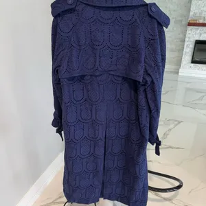 Farm Rio Navy Eyelet Cotton Double-Breasted Trench Coat NWT Size XS thumbnail 6